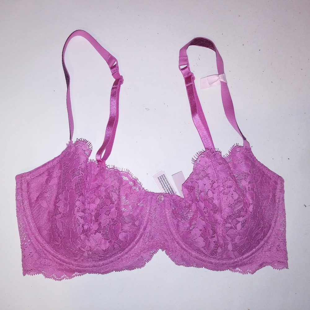 Victoria Secret Bra 32DDD Push Up Without Padding Pink  Shine Strap Lace Dream